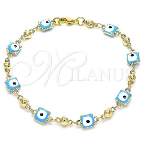 Oro Laminado Fancy Bracelet, Gold Filled Style Evil Eye Design, Turquoise Enamel Finish, Golden Finish, 03.213.0097.2.08