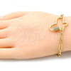 Oro Laminado Fancy Bracelet, Gold Filled Style Paperclip and Butterfly Design, with White Micro Pave, Polished, Golden Finish, 03.341.0045.08