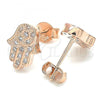 Sterling Silver Stud Earring, Hand of God Design, with White Cubic Zirconia, Polished, Rose Gold Finish, 02.336.0134.1