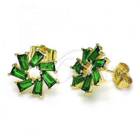 Oro Laminado Stud Earring, Gold Filled Style with Green Cubic Zirconia, Polished, Golden Finish, 02.210.0749.1