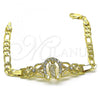 Oro Laminado Fancy Bracelet, Gold Filled Style San Judas and Figaro Design, with White Crystal, Polished, Golden Finish, 03.253.0076.07