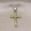 Oro Laminado Religious Pendant, Gold Filled Style Crucifix and Cross Design, with White Cubic Zirconia, Polished, Golden Finish, 05.253.0184