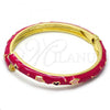 Oro Laminado Individual Bangle, Gold Filled Style Star and Moon Design, Dark Pink Enamel Finish, Golden Finish, 07.246.0005.2.05 (07 MM Thickness, Size 5 - 2.50 Diameter)