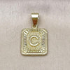 Oro Laminado Fancy Pendant, Gold Filled Style Initials Design, Diamond Cutting Finish, Golden Finish, 05.411.0041