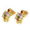 Oro Laminado Stud Earring, Gold Filled Style Turtle Design, with Multicolor Cubic Zirconia, Polished, Golden Finish, 02.345.0010