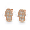 Sterling Silver Stud Earring, Hand of God Design, with White Micro Pave, Polished, Rose Gold Finish, 02.174.0086.1