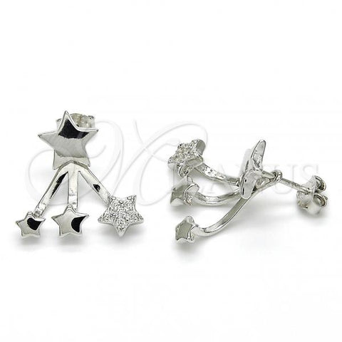 Sterling Silver Stud Earring, Star Design, with White Cubic Zirconia, Polished, Rhodium Finish, 02.285.0095