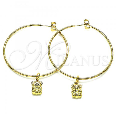 Oro Laminado Medium Hoop, Gold Filled Style Teddy Bear Design, Polished, Golden Finish, 02.63.2740.50