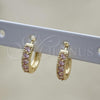 Oro Laminado Huggie Hoop, Gold Filled Style with Pink Cubic Zirconia, Polished, Golden Finish, 02.210.0637.4.12