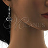 Rhodium Plated Long Earring, with Sapphire Blue Cubic Zirconia and White Micro Pave, Polished, Rhodium Finish, 02.236.0012.5