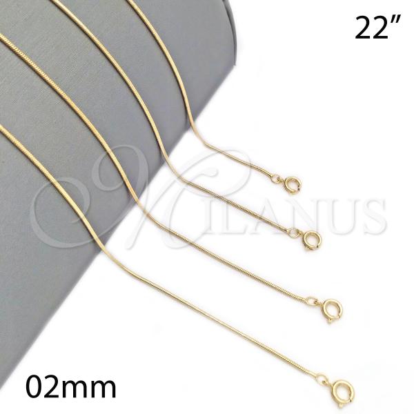 Oro Laminado Basic Necklace, Gold Filled Style Rat Tail Design, Polished, Golden Finish, 04.09.0181.22