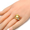 Oro Laminado Multi Stone Ring, Gold Filled Style with White Crystal, Polished, Golden Finish, 01.241.0050.10 (Size 10)