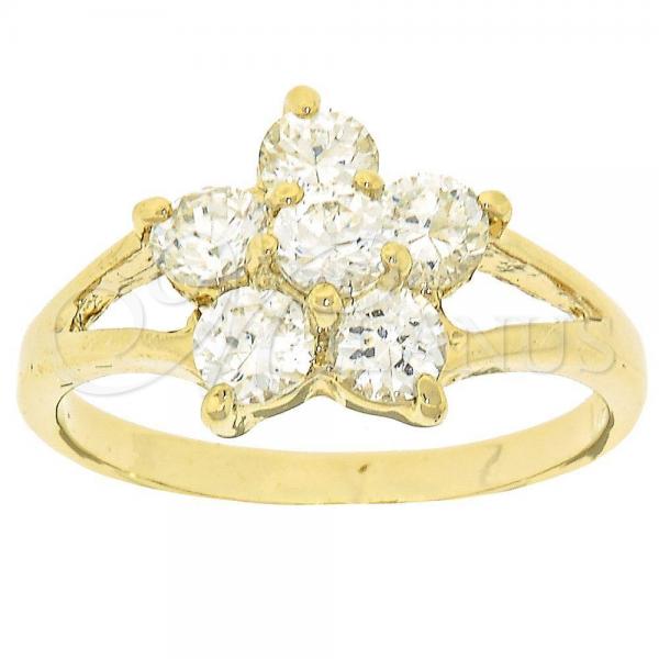 Oro Laminado Multi Stone Ring, Gold Filled Style Flower Design, with White Cubic Zirconia, Polished, Golden Finish, 5.167.007.09 (Size 9)