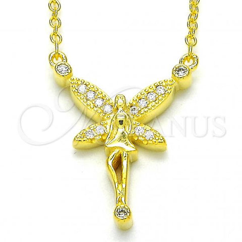Sterling Silver Pendant Necklace, with White and White Cubic Zirconia, Polished, Golden Finish, 04.336.0084.2.16