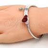 Rhodium Plated Individual Bangle, Heart Design, with Light Siam Swarovski Crystals and White Micro Pave, Polished, Rhodium Finish, 07.239.0008.7 (03 MM Thickness, One size fits all)