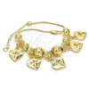Oro Laminado Charm Bracelet, Gold Filled Style Heart and Cross Design, Polished, Golden Finish, 03.63.1924.08