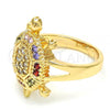 Oro Laminado Multi Stone Ring, Gold Filled Style Turtle Design, with Multicolor Cubic Zirconia, Polished, Golden Finish, 01.210.0063.1.07 (Size 7)