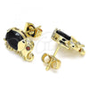 Oro Laminado Stud Earring, Gold Filled Style Elephant Design, with Black Cubic Zirconia and Garnet Micro Pave, Polished, Golden Finish, 02.210.0371.2