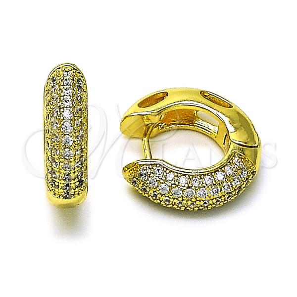 Oro Laminado Huggie Hoop, Gold Filled Style with White Micro Pave, Polished, Golden Finish, 02.341.0227.18