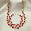 Oro Laminado Necklace and Bracelet, Gold Filled Style Heart Design, with Garnet and White Cubic Zirconia, Polished, Golden Finish, 06.284.0010.3
