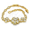 Oro Laminado Fancy Bracelet, Gold Filled Style Flower Design, with White Cubic Zirconia, Polished, Golden Finish, 03.205.0037.07