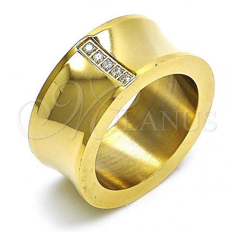 Stainless Steel Mens Ring, with White Cubic Zirconia, Polished, Golden Finish, 01.328.0005.1.09 (Size 9)