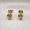 Oro Laminado Stud Earring, Gold Filled Style Cross Design, with White Cubic Zirconia, Polished, Golden Finish, 02.411.0072