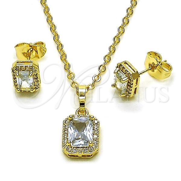 Oro Laminado Earring and Pendant Adult Set, Gold Filled Style Cluster Design, with White Cubic Zirconia and White Micro Pave, Polished, Golden Finish, 10.196.0187