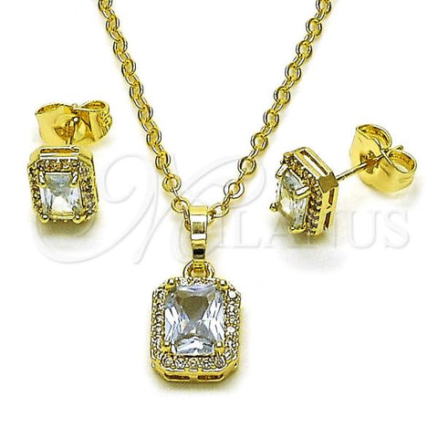 Oro Laminado Earring and Pendant Adult Set, Gold Filled Style Cluster Design, with White Cubic Zirconia and White Micro Pave, Polished, Golden Finish, 10.196.0187
