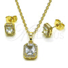 Oro Laminado Earring and Pendant Adult Set, Gold Filled Style Cluster Design, with White Cubic Zirconia and White Micro Pave, Polished, Golden Finish, 10.196.0187
