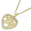 Oro Laminado Pendant Necklace, Gold Filled Style Heart Design, with White Micro Pave, Polished, Golden Finish, 04.156.0372.20