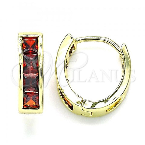 Oro Laminado Huggie Hoop, Gold Filled Style with Garnet Micro Pave, Polished, Golden Finish, 02.316.0068.1.15