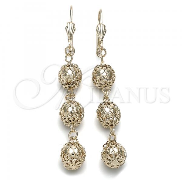 Oro Laminado Long Earring, Gold Filled Style Ball Design, Golden Finish, 5.065.002