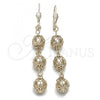 Oro Laminado Long Earring, Gold Filled Style Ball Design, Golden Finish, 5.065.002