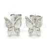 Sterling Silver Stud Earring, Butterfly Design, with White Micro Pave, Polished, Rhodium Finish, 02.336.0067