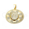 Oro Laminado Religious Pendant, Gold Filled Style Caridad del Cobre Design, Matte Finish, Golden Finish, 05.09.0033