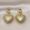 Oro Laminado Dangle Earring, Gold Filled Style Heart and Hollow Design, Matte Finish, Golden Finish, 02.341.0213
