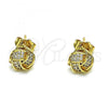 Oro Laminado Stud Earring, Gold Filled Style Love Knot Design, with White Micro Pave, Polished, Golden Finish, 02.156.0639