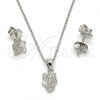 Sterling Silver Earring and Pendant Adult Set, Butterfly Design, with White Micro Pave, Polished, Rhodium Finish, 10.174.0191