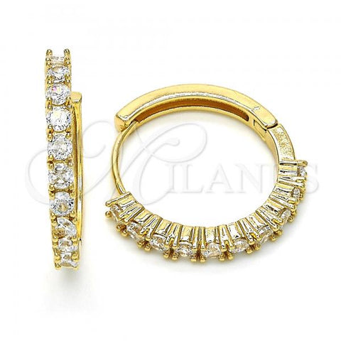 Oro Laminado Huggie Hoop, Gold Filled Style with White Cubic Zirconia, Polished, Golden Finish, 02.210.0095.25