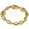 Oro Laminado Fancy Bracelet, Gold Filled Style Teardrop Design, with Multicolor Cubic Zirconia, Polished, Golden Finish, 03.59.0036.08