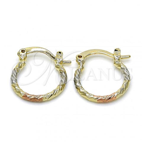 Oro Laminado Small Hoop, Gold Filled Style Diamond Cutting Finish, Tricolor, 02.96.0084.1.15