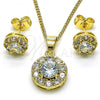 Oro Laminado Earring and Pendant Adult Set, Gold Filled Style with White Micro Pave, Polished, Golden Finish, 10.344.0014