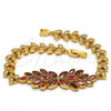 Oro Laminado Fancy Bracelet, Gold Filled Style Flower and Leaf Design, with Garnet and White Cubic Zirconia, Polished, Golden Finish, 03.206.0017.07