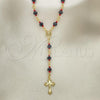Oro Laminado Medium Rosary, Gold Filled Style Guadalupe and Crucifix Design, with Black and Orange Red Azavache, Polished, Golden Finish, 09.63.0109.1.18