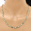 Oro Laminado Basic Necklace, Gold Filled Style Pave Mariner Design, Diamond Cutting Finish, Golden Finish, 04.319.0011.1.24