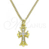 Oro Laminado Pendant Necklace, Gold Filled Style Cross Design, with White Cubic Zirconia, Polished, Golden Finish, 04.362.0036.18