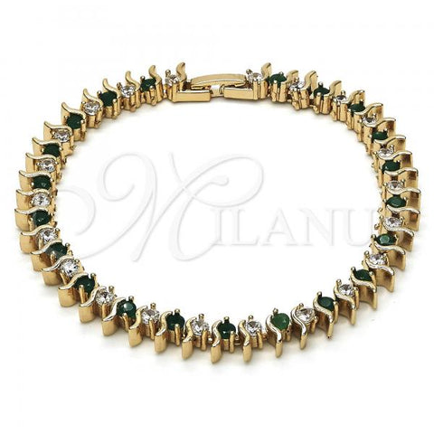 Oro Laminado Tennis Bracelet, Gold Filled Style with Green and White Cubic Zirconia, Polished, Golden Finish, 03.217.0002.8.08
