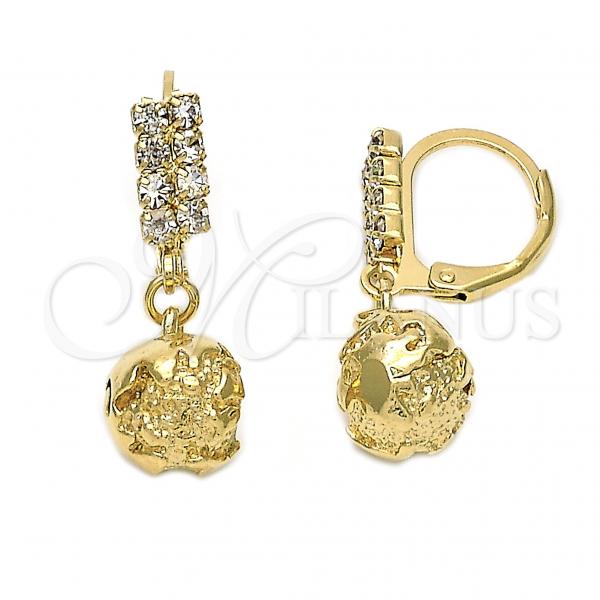 Oro Laminado Dangle Earring, Gold Filled Style Ball Design, with White Cubic Zirconia, Diamond Cutting Finish, Golden Finish, 5.093.014