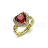 Oro Laminado Multi Stone Ring, Gold Filled Style Heart and Puff Mariner Design, with Garnet Cubic Zirconia and White Micro Pave, Polished, Golden Finish, 01.284.0107.2